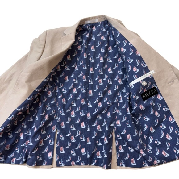 Lauren Ralph Lauren Boys Classic Suit Jacket Blazer Khaki crème tan linen 12R - Picture 3 of 12